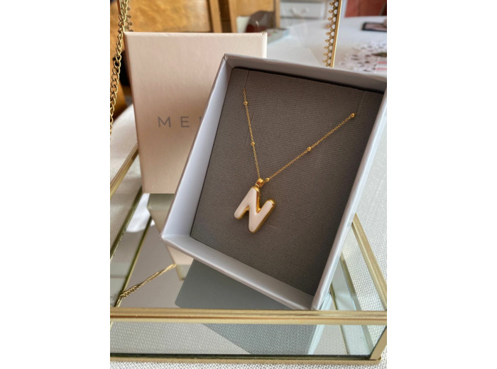 Collier initiale N - Say my Name Blanc