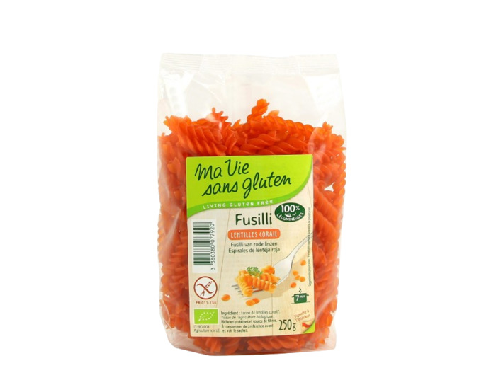 Fusilli Lentilles corail Bio-250g-Ma vie sans gluten