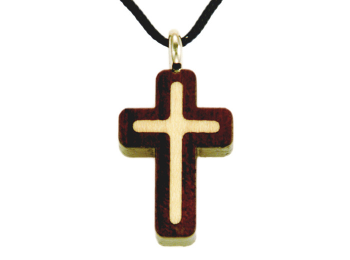 Croix en Bois d'Erable Vernis 3cm avec Cordon - 2 TONS