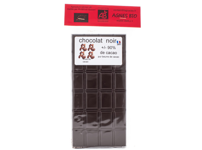 Chocolat Noir +/- 90% Cacao Bio 100g