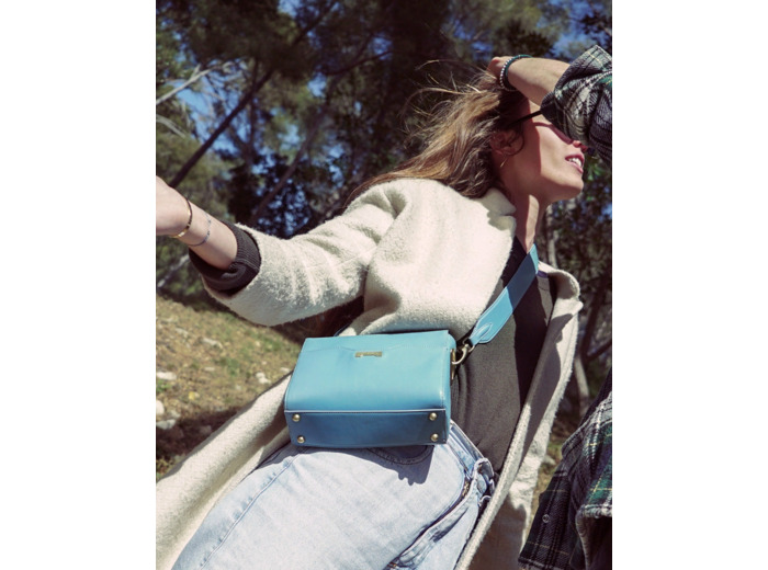 Sac Bandoulière en Cuir Vegan Bleu Clair