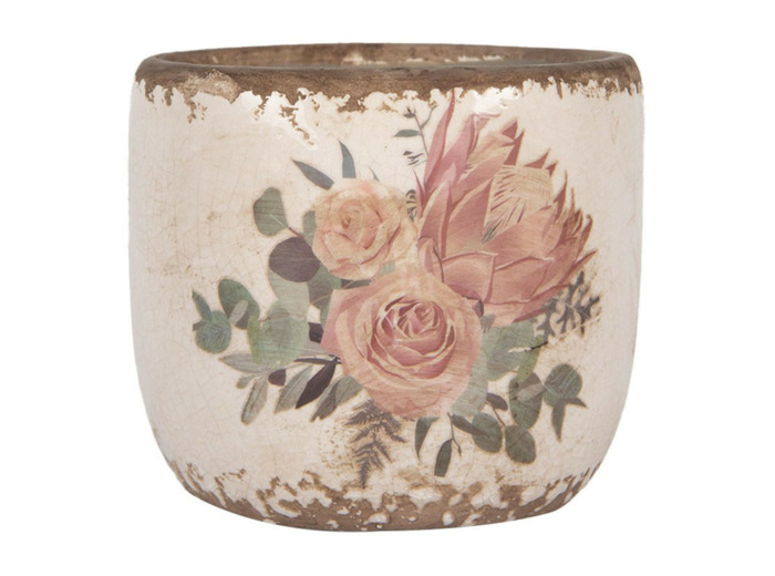 Pot de fleurs céramique roses anciennes 11x10cm