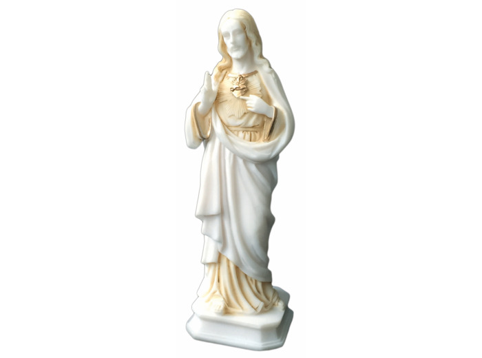 Sacré-Coeur - Statue en albâtre 20cm -Beige et Or