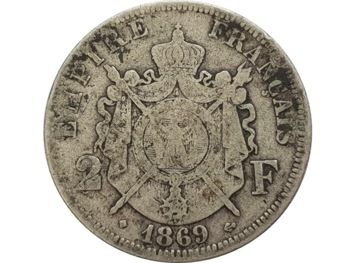 FRANCE 2 FRANCS NAPOLEON III 1869 BB (Strasbourg) B+ N1