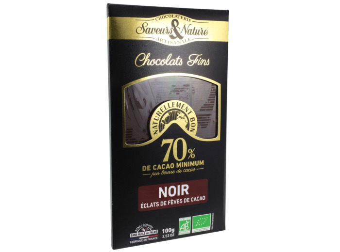 Chocolat Noir 70% Éclats De Fèves De Cacao Bio 80g