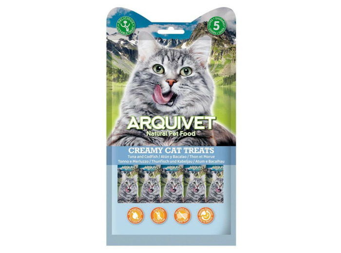 Friandises crémeuses pour chat, Thon & Morue - 5*14g