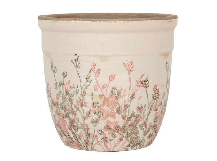 Pot de fleurs céramique beige 18x18x17cm