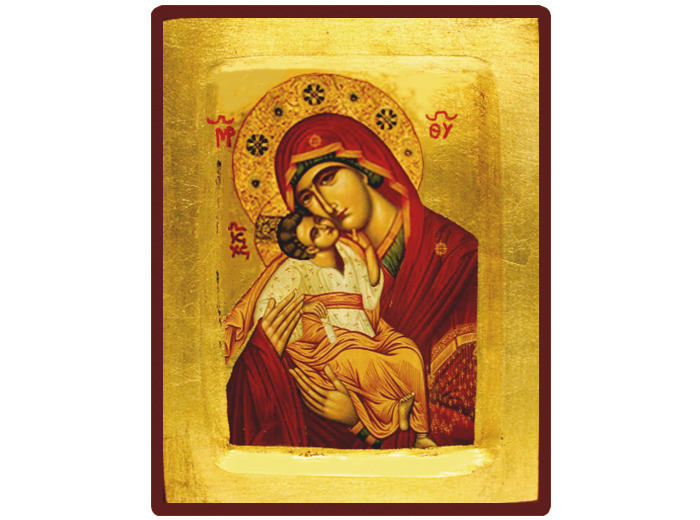 Icône dorée incurvée 14*18cm - VIERGE DE TENDRESSE ROUGE