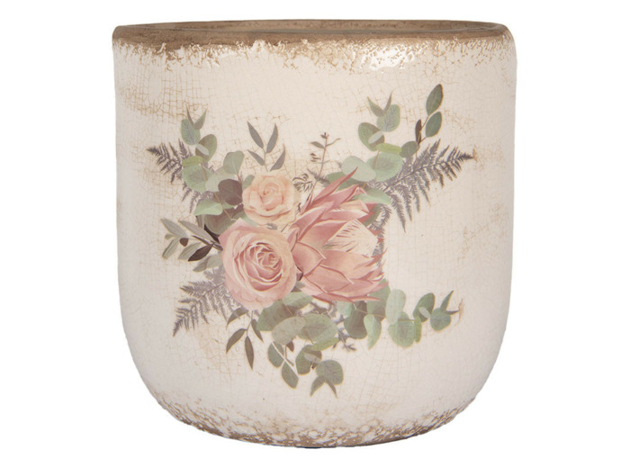 Pot de fleurs céramique roses anciennes 20x19cm