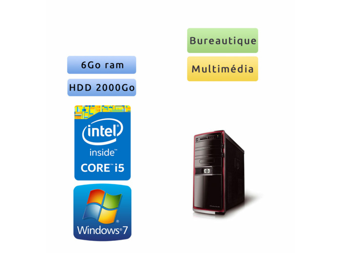 HP Pavilion HPE-570fr - Windows 7 - i5 6Go 2To - Ordinateur Tour Bureautique PC