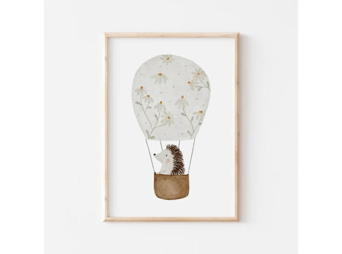 Affiche Enfant encadrée, Hérisson en Ballon