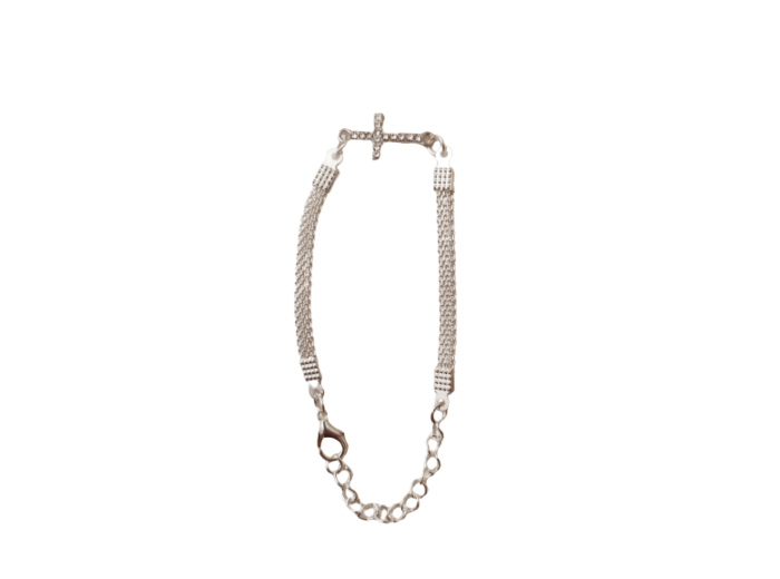 Bracelet en métal argenté croix strass