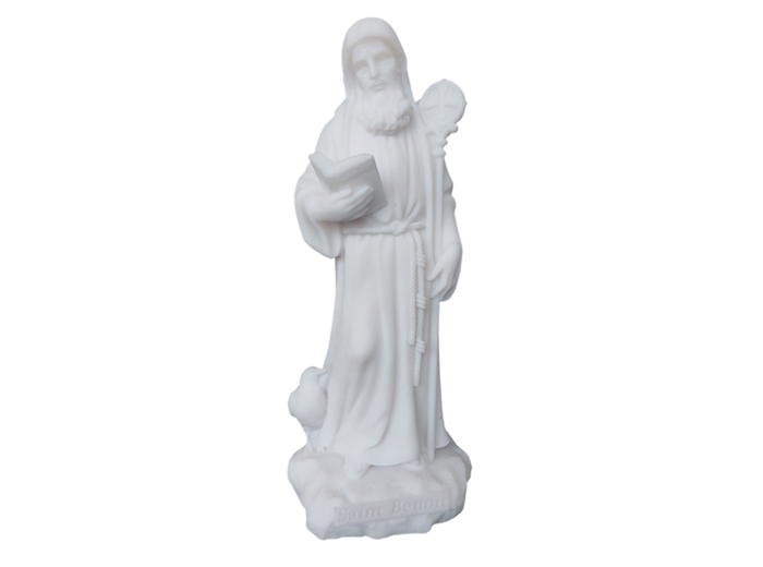 Saint Benoît - Statue en Albaster 19cm - Blanc