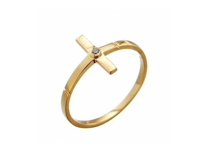 Bague en Plaqué Or Taille 52 - CROIX + ZIRCON