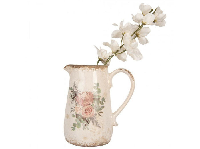 Pichet céramique beige fleurs 18x12x17cm