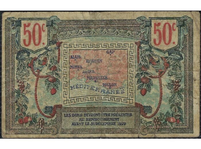 BILLET DE NECESSITE - REGION PROVENCALE 50 CENTIMES 31-12-1922 R SERIE 2 TTB-