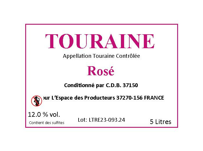 AOC Touraine Rosé – Bag-In-box 5 Litres