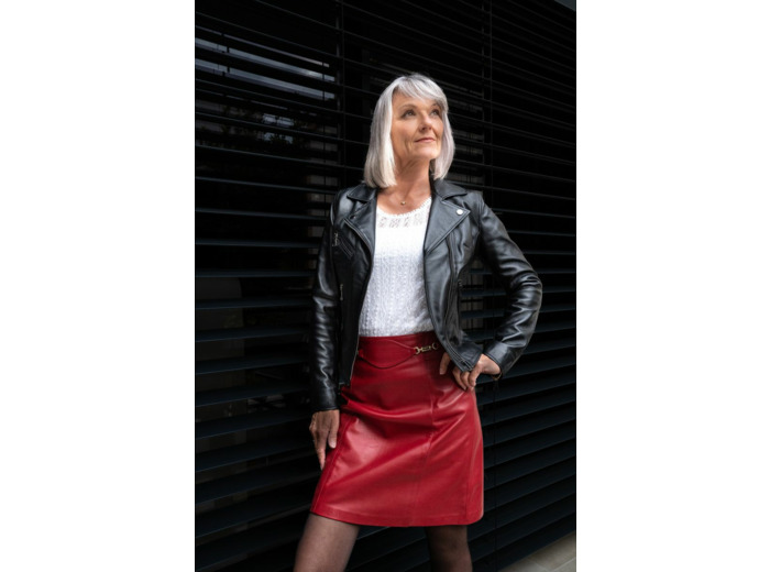 MAR1512 Perfecto femme cuir agneau bleu indigo