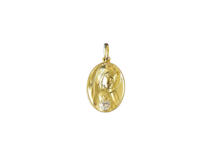 Médaille 19mm PO/Base Argent 925 + Zirconium- Sacré Coeur de Marie