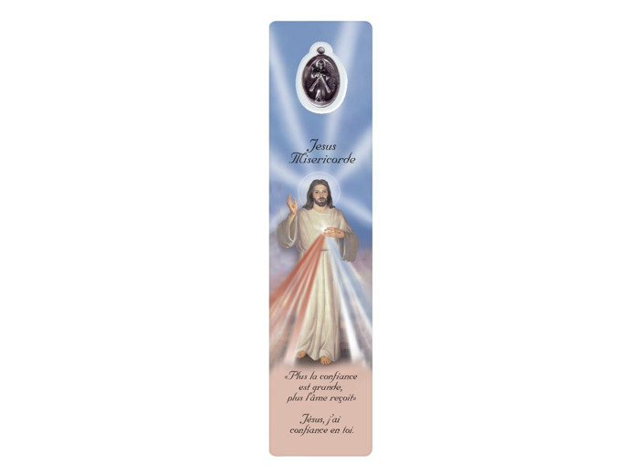 Signet plastifié avec médaille JESUS PRIERE DE MISERICORDE-anglais