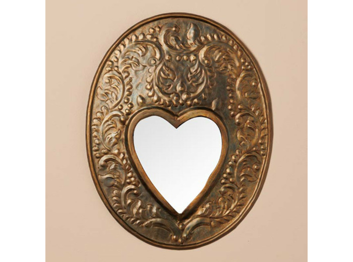 Miroir Plaque Ex-voto en Métal Patine Bronze 22x28cm