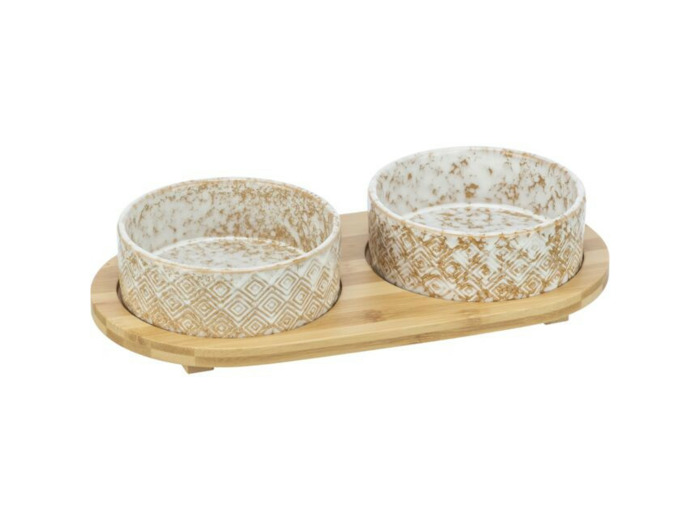 TRIXIE, Set de gamelles, céramique/bambou - Ø16cm