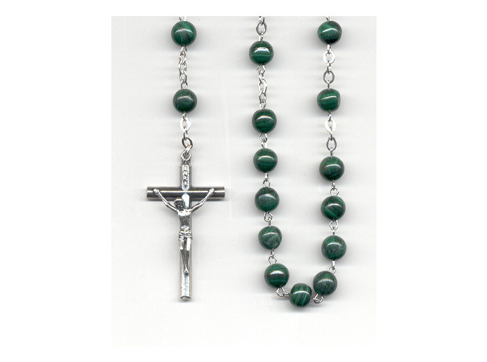 Chapelet MALACHITE et ARGENT 925- 6mm + BOITE