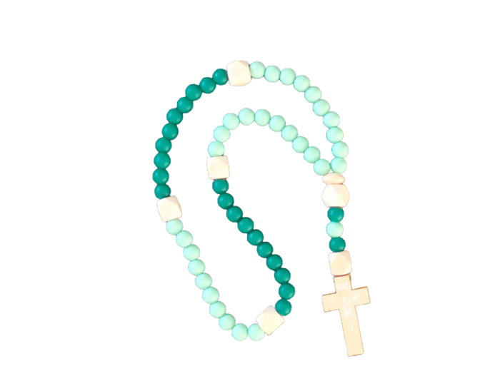 Chapelet Elastique - Silicone D8mm + Bois - Bicolore vert