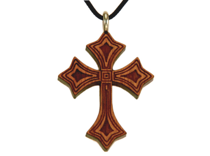 Croix en Bois d'Erable Vernis 3,4cm avec Cordon - 2 TONS