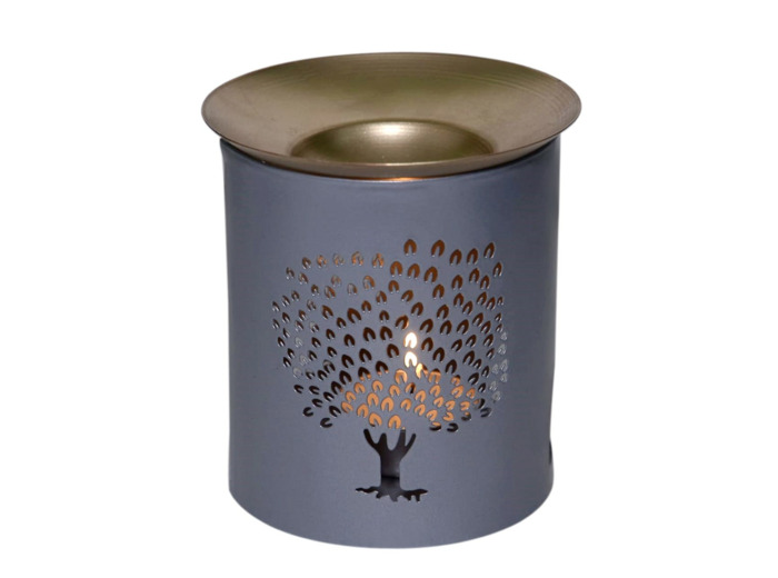 Encensoir/Diffuseur Huiles Métal silver/Laiton Ht 11cm - Arbre de Vie