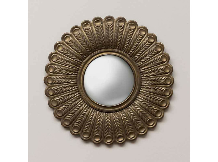 Miroir convexe plumes de paon dorées 36x2x36cm