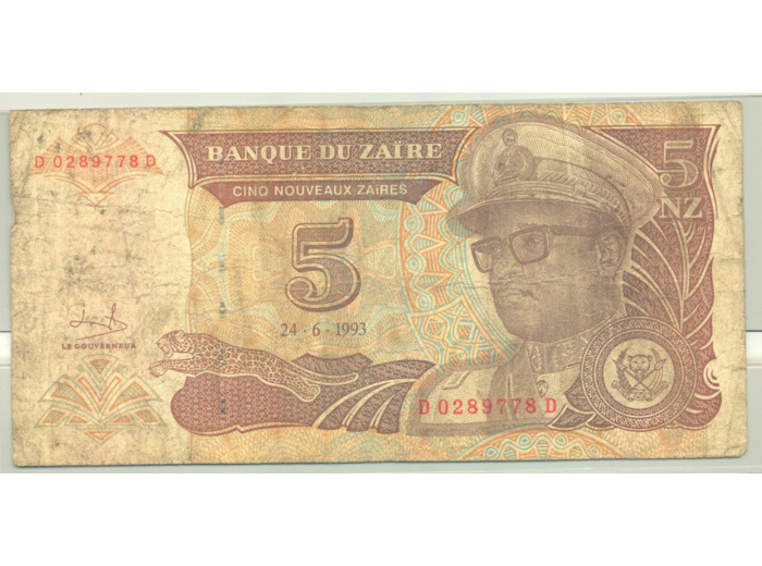 ZAIRE 5 NOUVEAUX ZAIRES 24-06-1993 SERIE D 0289778D TB+