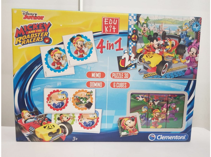 MICKEY AND THE ROADSTER RACERS 4 EN 1 MEMO DOMINO PUZZLE ET CUBES - CLEMENTONI