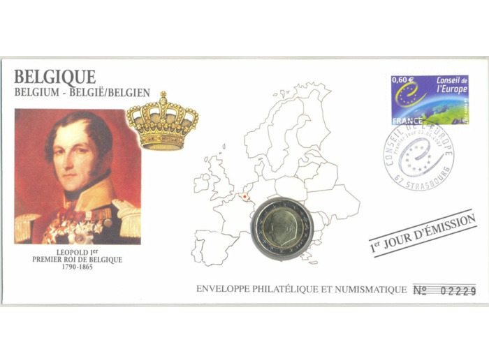 ENVELOPPE PHILATELIQUE NUMISMATIQUE CONSEIL DE L'EUROPE 2 EURO BELGIQUE 2007