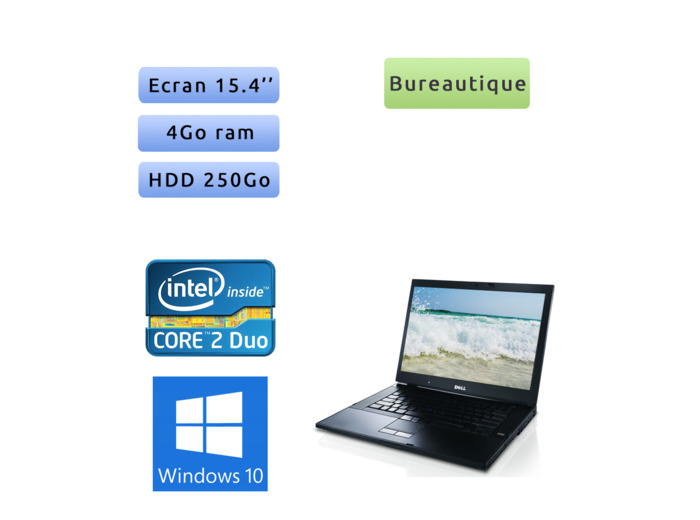 Dell Latitude E6500 - Windows 10 - 2.53 4Go 250Go - 15.4  - Ordinateur Portable PC