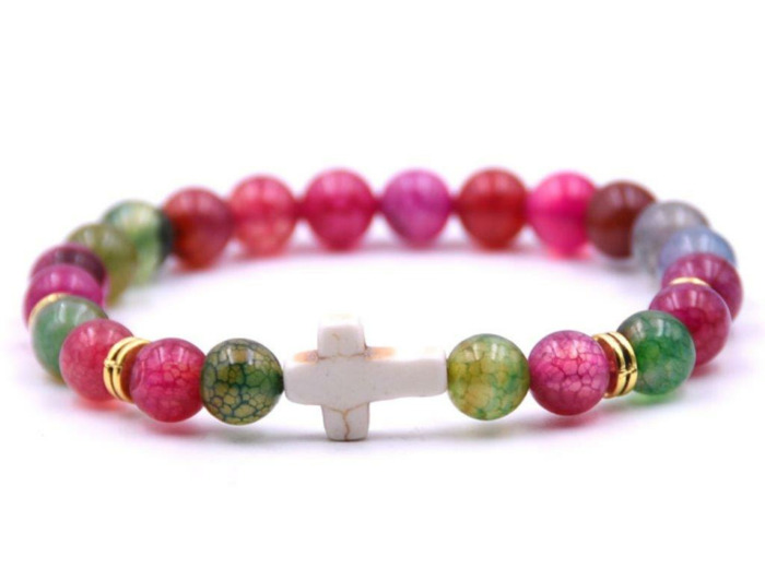 BRACELET élastique 8mm en pierre véritable- Agate et Tourmaline