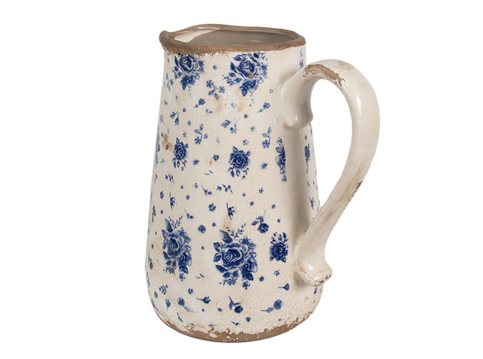 Vase pichet céramique beige bleu 21x15x23cm