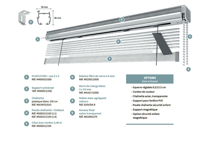 Store bateau sur mesure de 141cm à 160cm à chainette AT500 H750316010/001