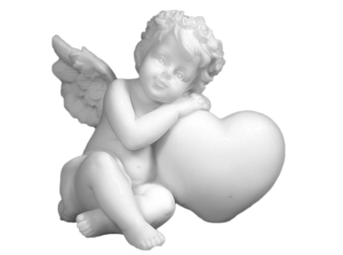 Ange endormi sur coeur Droit - Statue en albâtre 6cm -  Blanc