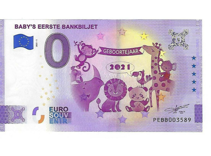 PAYS BAS 2021-1 BABY'S EERSTE BANKBILJET BILLET SOUVENIR 0 EURO TOURISTIQUE NEUF