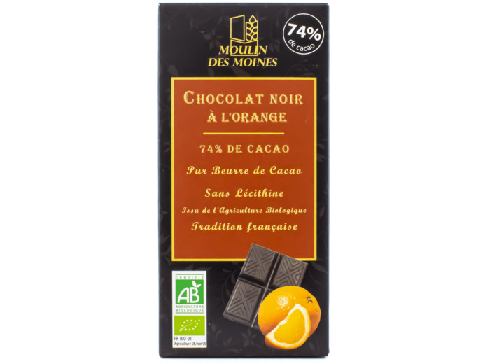 Chocolat Noir 74% à l'Orange Bio 100g