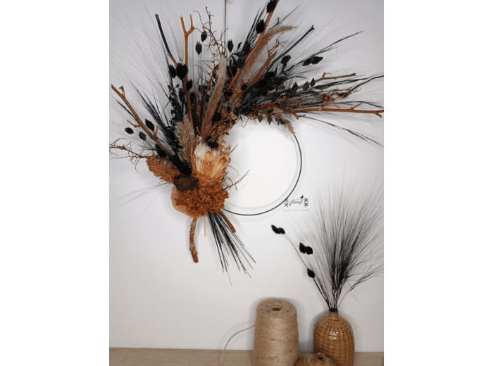 Couronne fleurs séchées du Cap Africain  noire terracotta