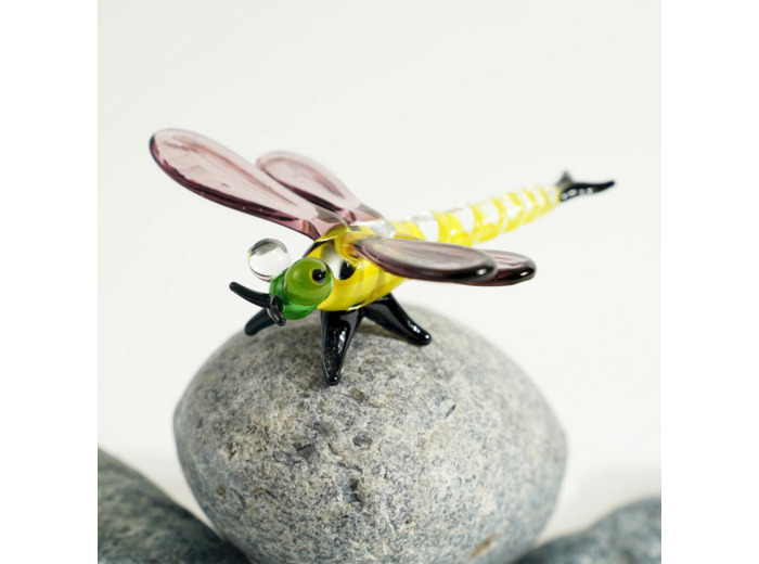 Figurine Miniature Libellule Jaune Verre 7x7x3cm