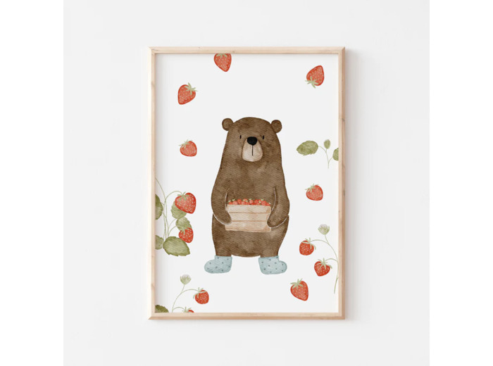 Affiche Enfant encadrée, Ours aux Fraises