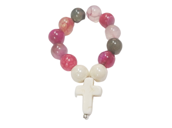 Dizainier élastique 8mm en pierre véritable-  Agate et Tourmaline