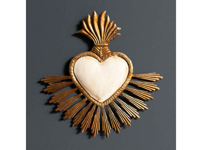 Suspension Ex-voto coeur beige fer 24x2x24cm