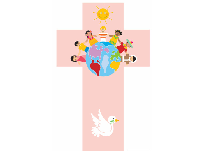 Croix Enfants du Monde rose 35x20cm