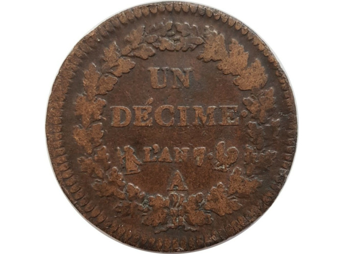 FRANCE UN DECIME AN 7 A (Paris) 7/5 A/A COQ/CORNE TB+