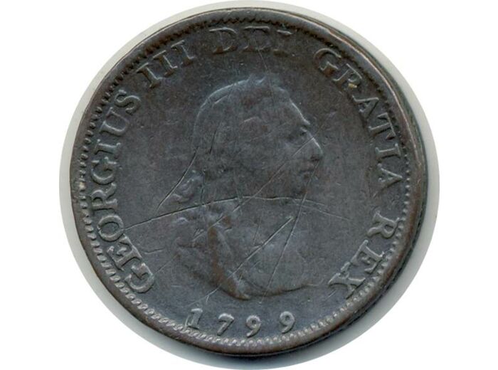 GRANDE BRETAGNE 1 FARTHING 1799 GEORGES III TB rayures (W646)