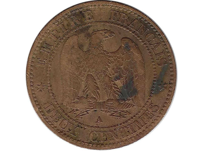 FRANCE 2 CENTIMES NAPOLEON III 1855 A (Paris) CHIEN TB